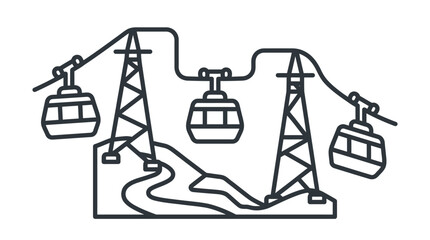Cable car gondolas in mountain landscape line art icon. © AGUS