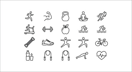 Fitness And Health Icons Line Style On White Background © Icon Zone