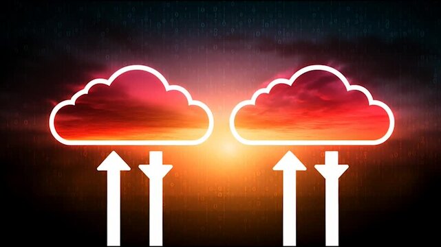 abstract cloud social media innovative cyber security network, using interconnected nodes to represent business partnerships on the Smart digital Innovation city with connection network reciprocity ov