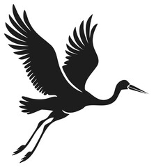 Obraz premium Silhouette of a flying crane, bird icon. Vector illustration.