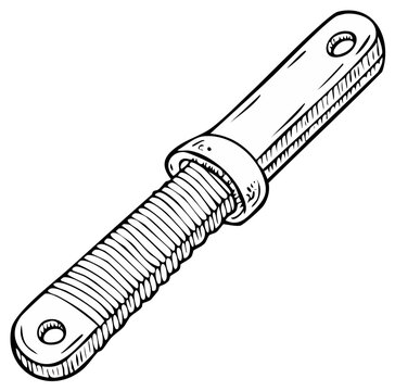Hand drawn illustration of a threaded rod with attachment eyelets for mechanical applications