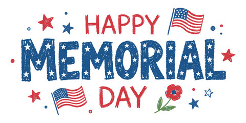 Happy Memorial Day sketchy typography illustration for American holiday celebration © soesanto