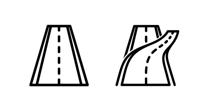 Straight and curved road path navigation icons with straight