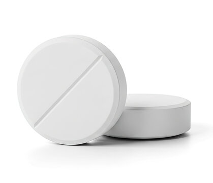 Two white pills are resting on a transparent background. One pill is split in half, revealing its inner structure.
