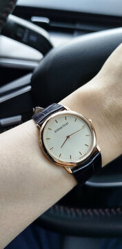 BANGKOK, THAILAND - MAY 14 : Audemars Piguet vintage, Jules Audemars model 34 mm with 18k gold case, alligator strap, in Bangkok, Thailand, on May 14, 2026.