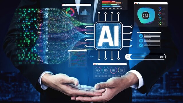 Digital Innovation with Artificial Intelligence Concepts Represented in Business Environment with Data Analysis Visuals and User Interface Elements Sigmoid