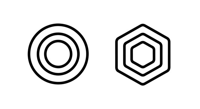Geometric shape outline icons circle and hexagon
