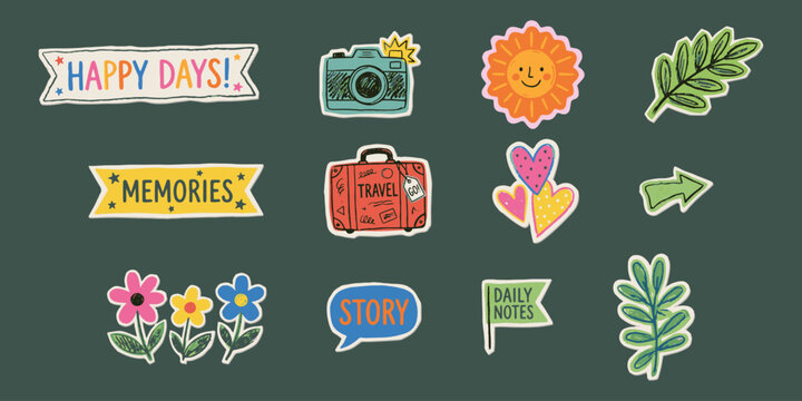 Summer vacation memory patches with smiling sun plus sweet hearts