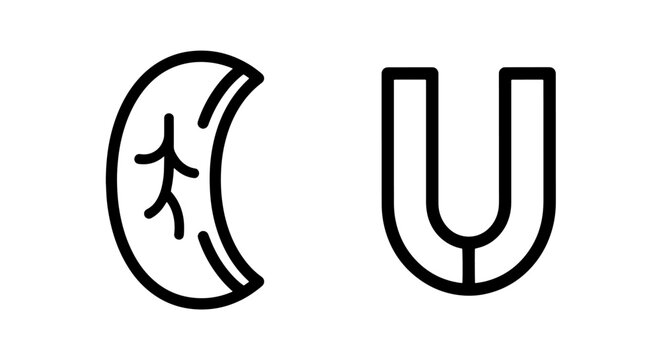 Crescent moon and u shaped icons with crescent, isolated