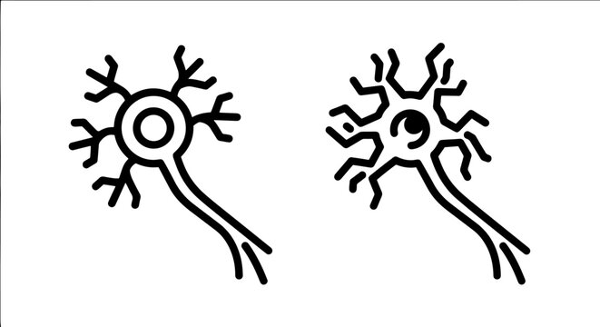 Scientific neuron cell icons with abstract shapes, neurology