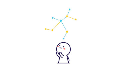 Cute character looking at constellation with stars, imagination concept © Ahmed