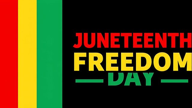 Juneteenth freedom day text animation with red yellow and green stripes on a black background