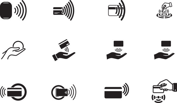 Contactless payment icons set, credit card and contactless payment methods for modern transactions.