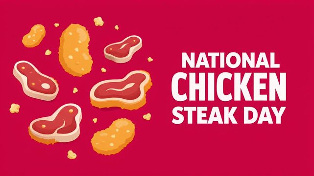 National chicken steak day celebration background with fried breaded meat and crispy nuggets design