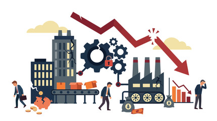 Fototapeta premium Industrial economic recession and manufacturing business decline concept illustration. EPS Editable. Vector Illustrations.