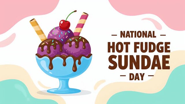 Hot fudge sundae graphic illustration for national hot fudge sundae day celebration social media