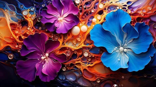 Digital colored acrylic pour painting swirl curve abstract background
