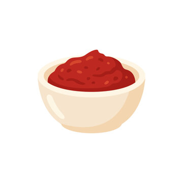 Small bowl of bright red spicy chili dipping sauce vector illustration