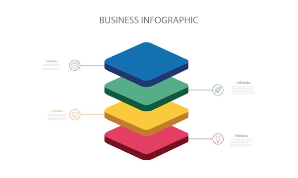 3d layers business infographic template with 4 steps. Diagram chart template for business presentation. Vector illustration.3d infographic.