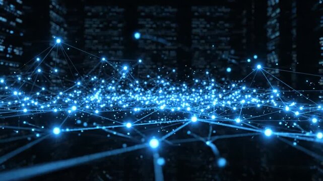 Network connections in a dark room.