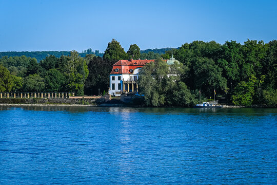 Historic Baroque Palace and Manor House on the Banks of the Rhine River near Eltville, Rhine Valley, Germany