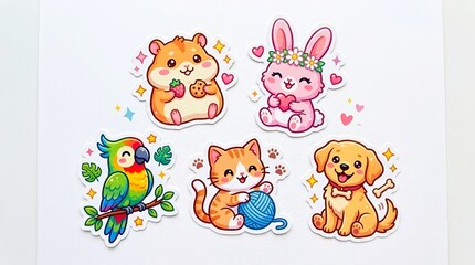 Obraz premium Cute Cartoon Animal Stickers Set for Kids and Creative Projects