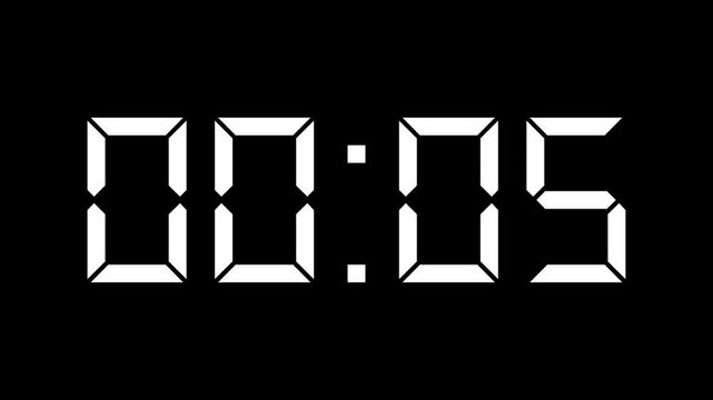 60 Second Digital Countdown Timer Animation &ndash; One Minute Clock Countdown on Black Background