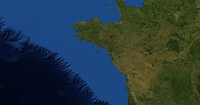 Belle Ile on Globe. Zoom into the island with Earth spinning in space. High detail physical world map with Belle Ile on it. Elements of this image furnished by NASA.