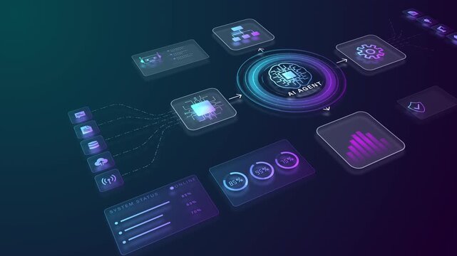 AI agent workflow automation platform with intelligent process orchestration, data analytics, cloud integration, and autonomous business operations technology concept, Technology concept background