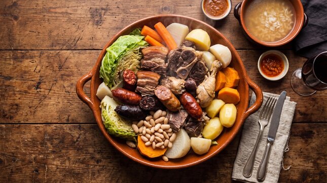 Traditional Portuguese Cozido a Portuguesa boiled meat and vegetable stew