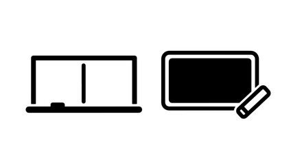 Classroom blackboard and tablet writing icons with education © Al Rafi