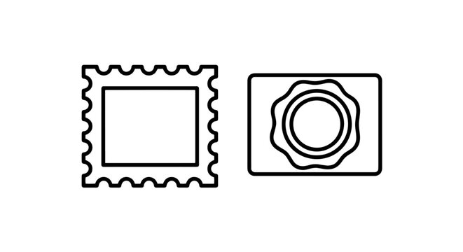 Set of postage stamp icons and certified document seal