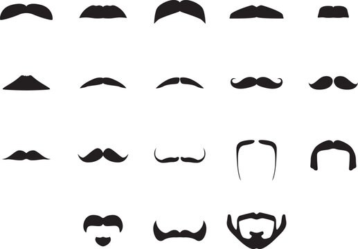 Different style mustache vector illustrations isolated.