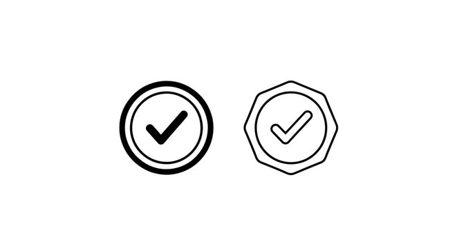 Set of two checkmark icons in circular frames with verified