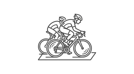 Obraz premium Line art illustration of three cyclists racing on bikes.