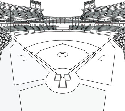 Baseball stadium field graphic line art illustration