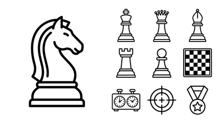 Chess Pieces and Board Icons Set © khami