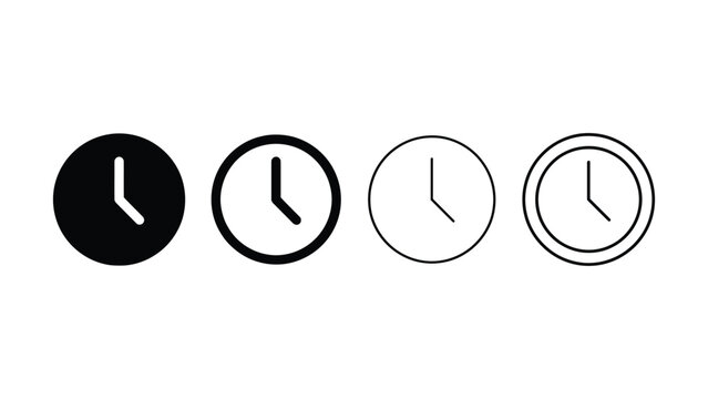 Four different clock icons in various styles and colors side by side
