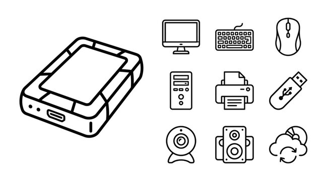 Computer Peripherals and External Hard Drive Icons