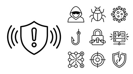 Cybersecurity Icons: Hack, Virus, Shield, Lock, Data Breach © khami