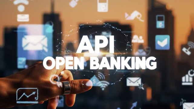 API open banking concept with hand and digital interface.