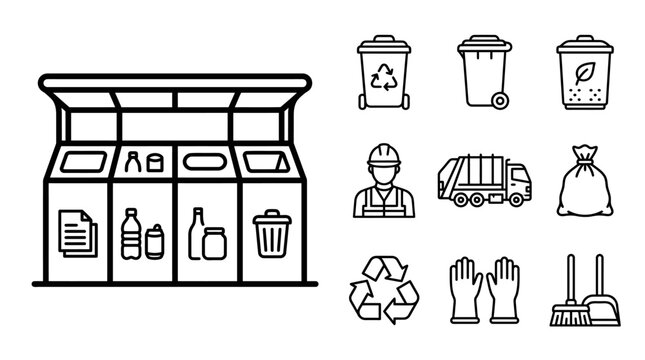 Recycling Station Icons & Waste Management Symbols