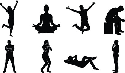 People silhouette set with various human emotions actions and body language poses isolated vector illustration © SreePoreshChandra