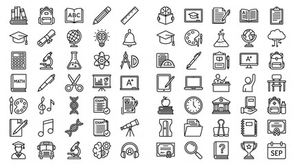 Comprehensive collection of school and education themed hand drawn sketch icons with education sketches learning classroom stationery knowledge academic supplies handwritten university © ahmad