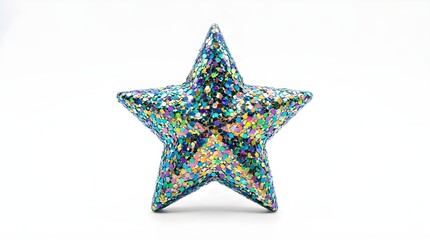 Obraz premium Sparkling star decoration with holographic glitter particles reflecting iridescent colors perfect for festive seasonal celebrations and creative craft projects highlighting a shimmering