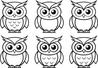 Fototapeta premium Cartoon Owl Outline Illustration. Cute Owl Line Art Collection. Owl Outline Character Design. Cartoon Owl Stroke Illustration. Adorable Owl Contour Collection. Owl Line Drawing Design Set. Cute Bird