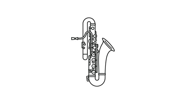 Baritone saxophone brass musical instrument outline illustration.