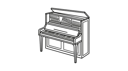 Classic upright piano with open lid line art icon. © nur