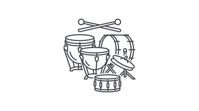 Collection of various percussion drums line art illustration set.