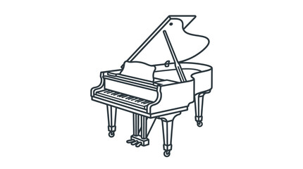 Grand piano with open lid concert instrument line art. © nur
